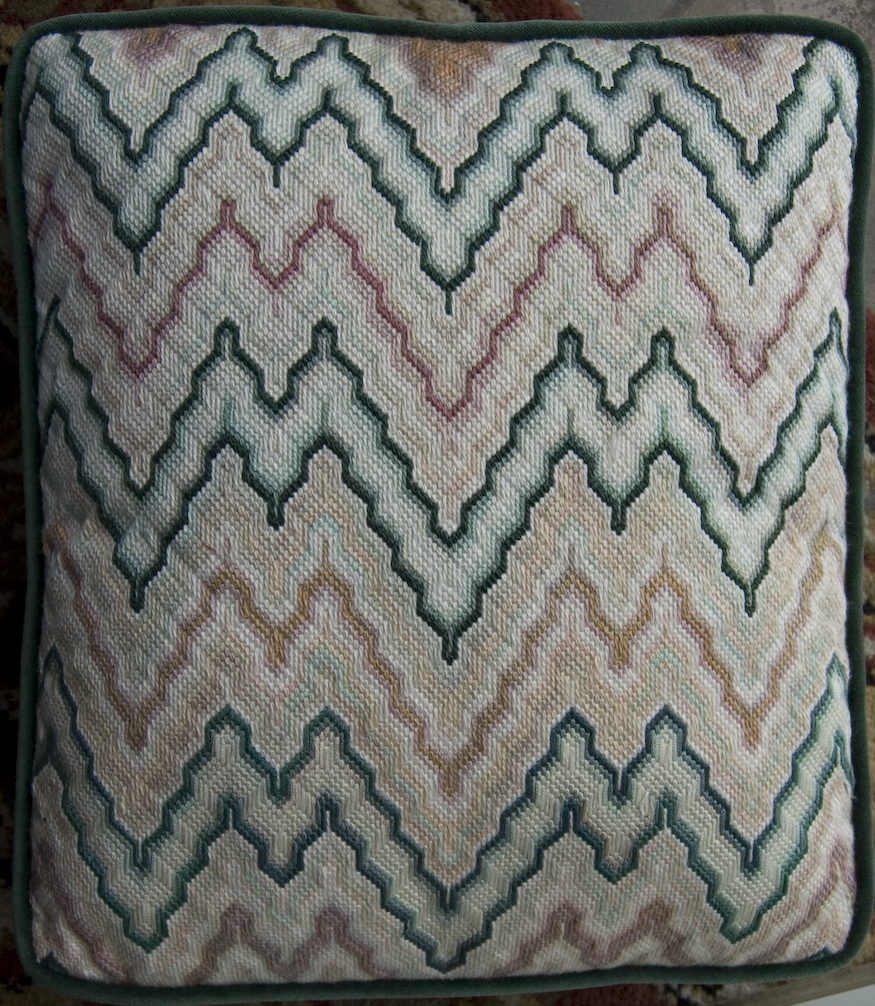 Bargello Pillow in Simple Florentine Line Pattern in Greens and Pinks